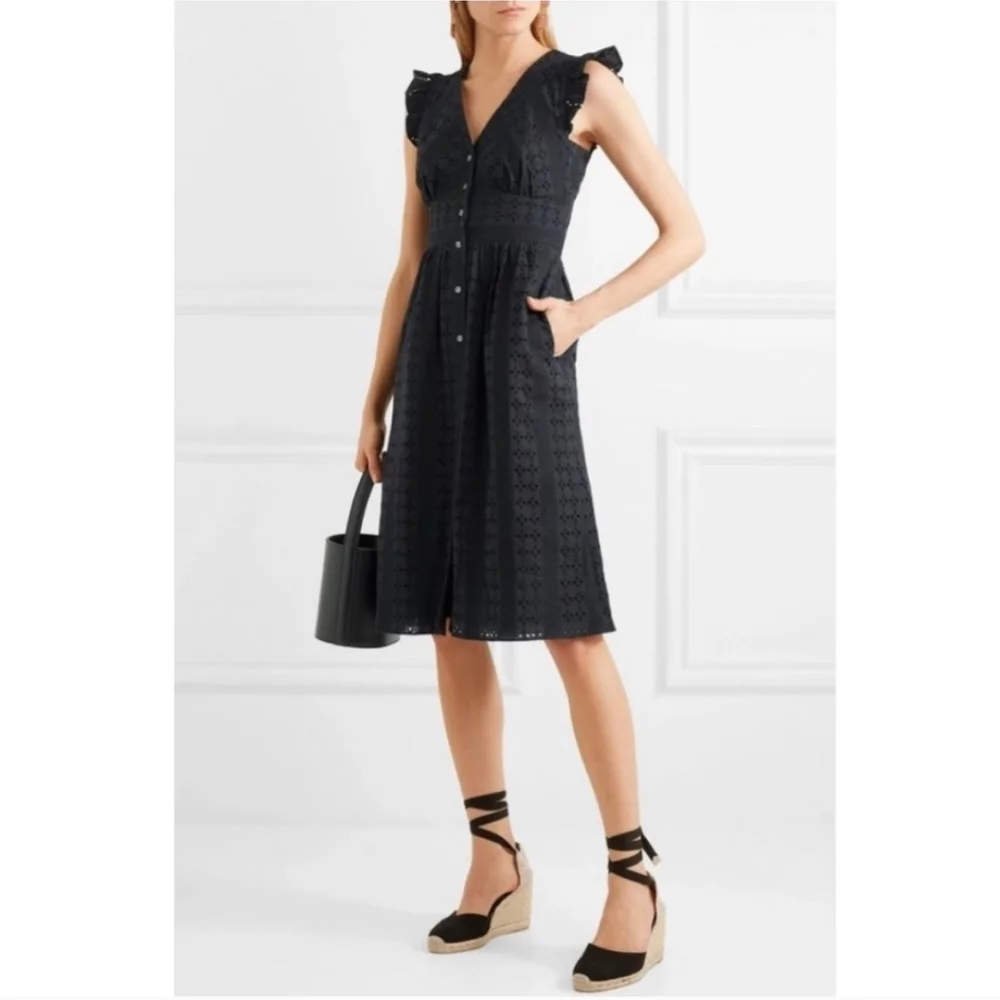 J. Crew Black Eyelet Midi Dress